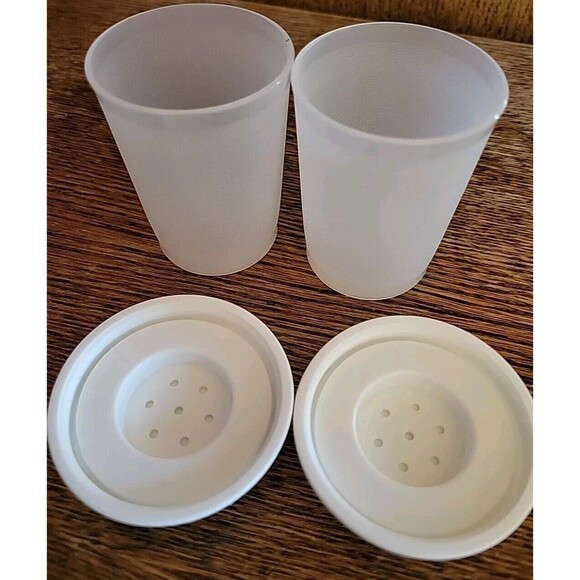 Vintage Tupperware Salt & Pepper Shakers 3" White Clear Midget Mini Picnic 1503 - Picture 5 of 6